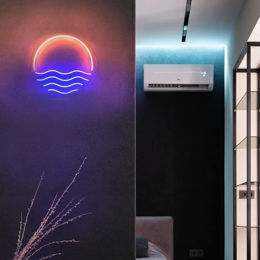 Neon Ocean Wave Sunset Blue Red Light Bedroom Beach Vacation Shelf Wall Decor - Picture 5 of 6